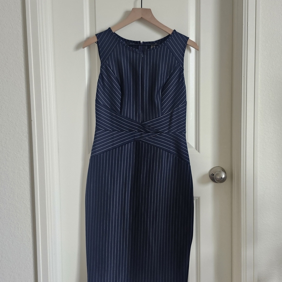 Elegant Navy Pinstripe Dress - Picture 8 of 13